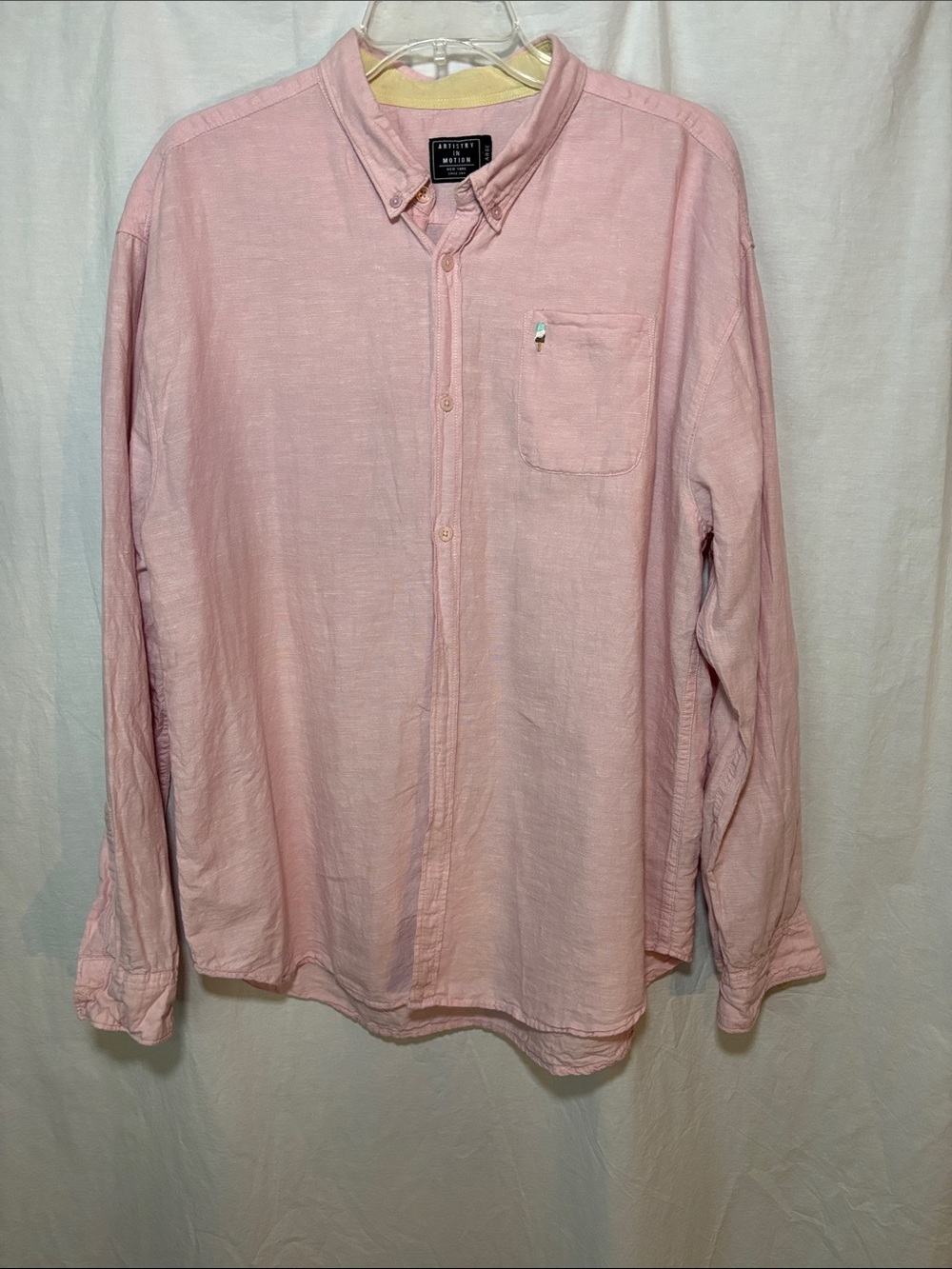 Button-Down Long Sleeve Linen & Cotton Shirt in Light Pink by Artistry in Motion
